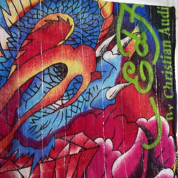 ED HARDY by Christian Audigier Cotton Scarf dragons floral gemstone - Picture 13 of 16